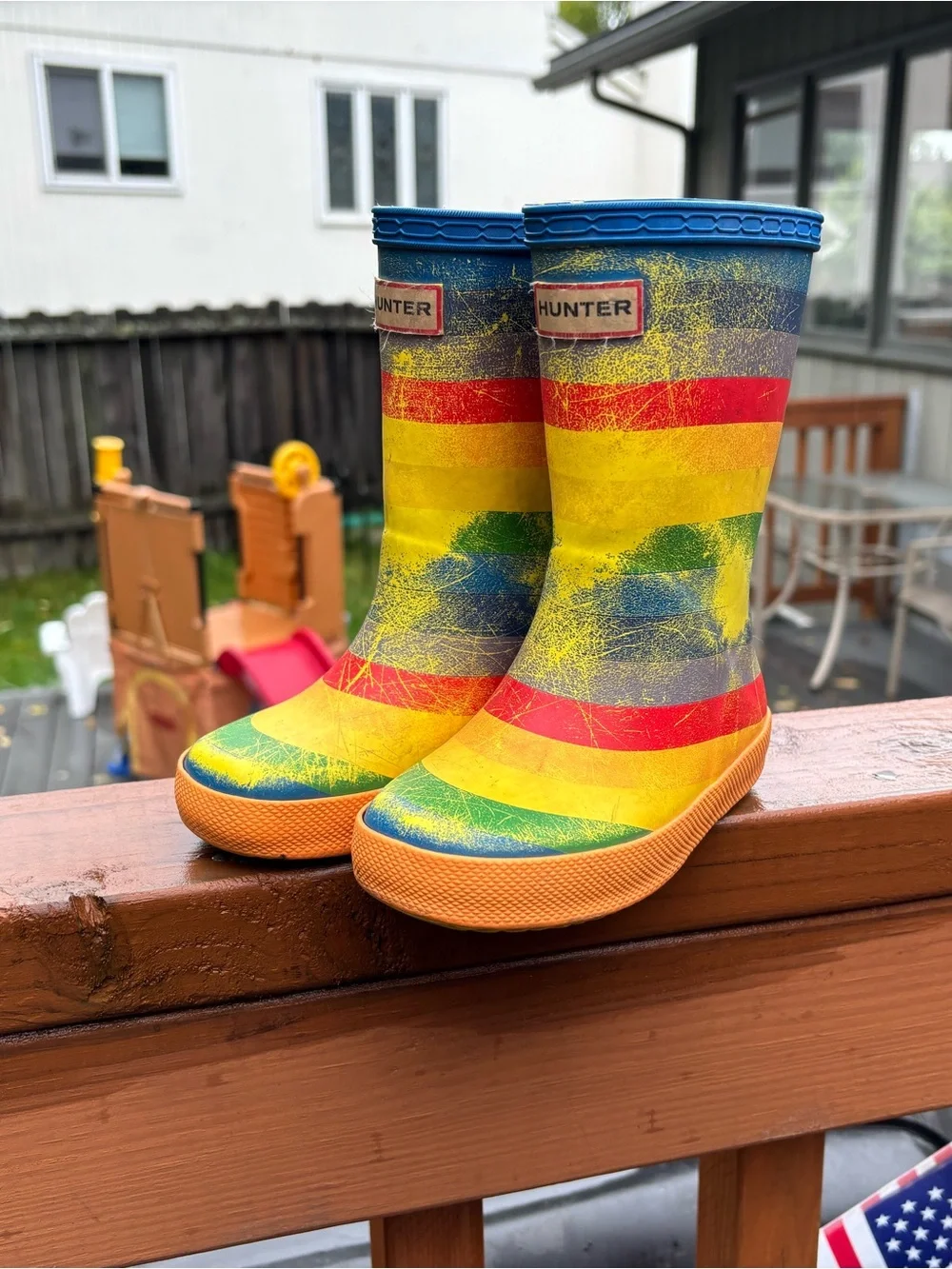 Hunter Kids Rainbow Stripe Rain Boots - Yellow/Red/Blue/Green/Orange